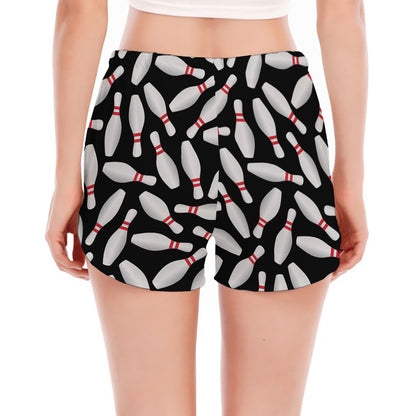 Black Bowling Pins Pattern Print Women's Split Running Shorts