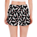 Black Bowling Pins Pattern Print Women's Split Running Shorts
