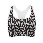 Black Bowling Pins Pattern Print Women's Sports Bra