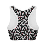 Black Bowling Pins Pattern Print Women's Sports Bra