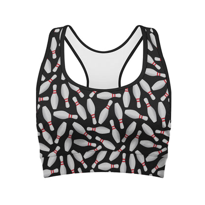 Black Bowling Pins Pattern Print Women's Sports Bra