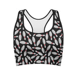 Black Bowling Pins Pattern Print Women's Sports Bra