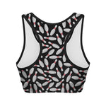 Black Bowling Pins Pattern Print Women's Sports Bra