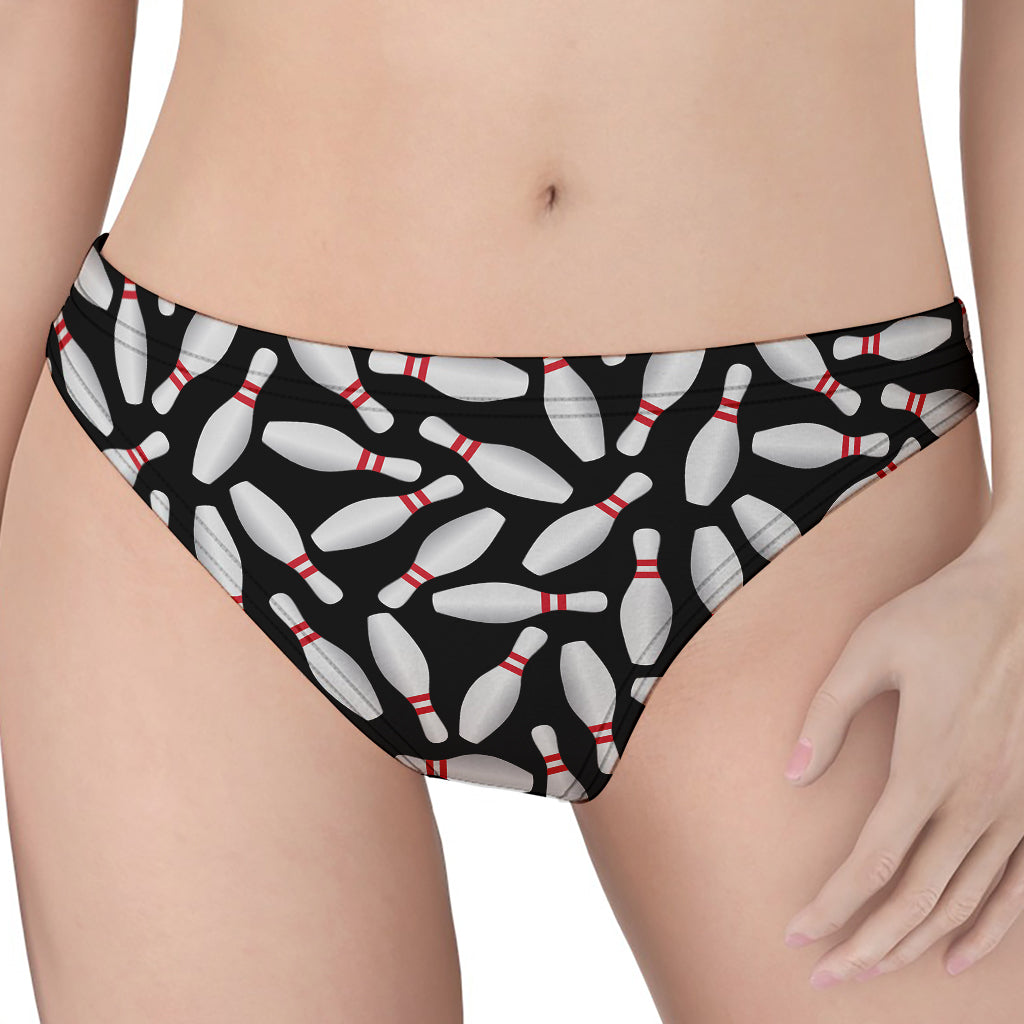 Black Bowling Pins Pattern Print Women's Thong