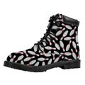 Black Bowling Pins Pattern Print Padded Collar Lace Up Boots