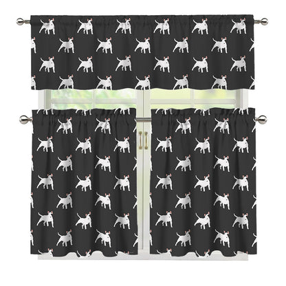 Black Bull Terrier Pattern Print 3 Piece Kitchen Curtains
