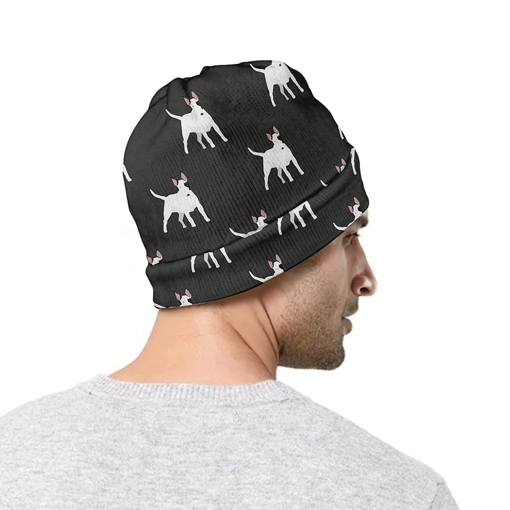 Black Bull Terrier Pattern Print Beanie