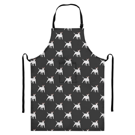 Black Bull Terrier Pattern Print Bib Apron With Pocket