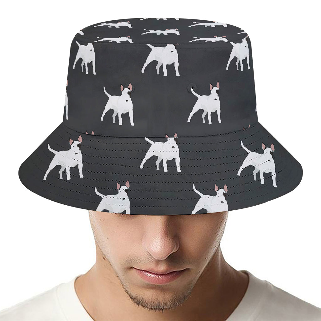 Black Bull Terrier Pattern Print Bucket Hat
