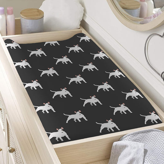 Black Bull Terrier Pattern Print Changing Pad Cover