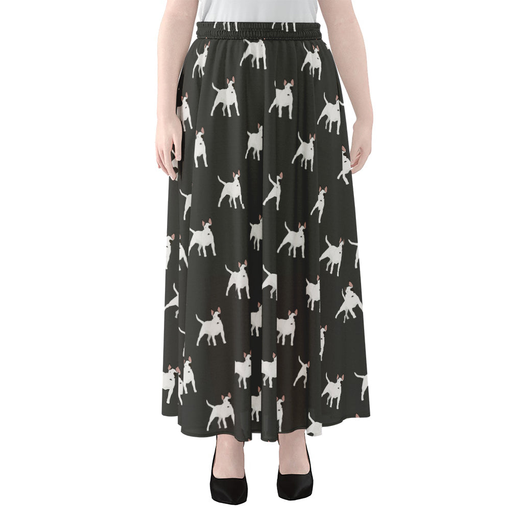 Black Bull Terrier Pattern Print Chiffon Maxi Skirt