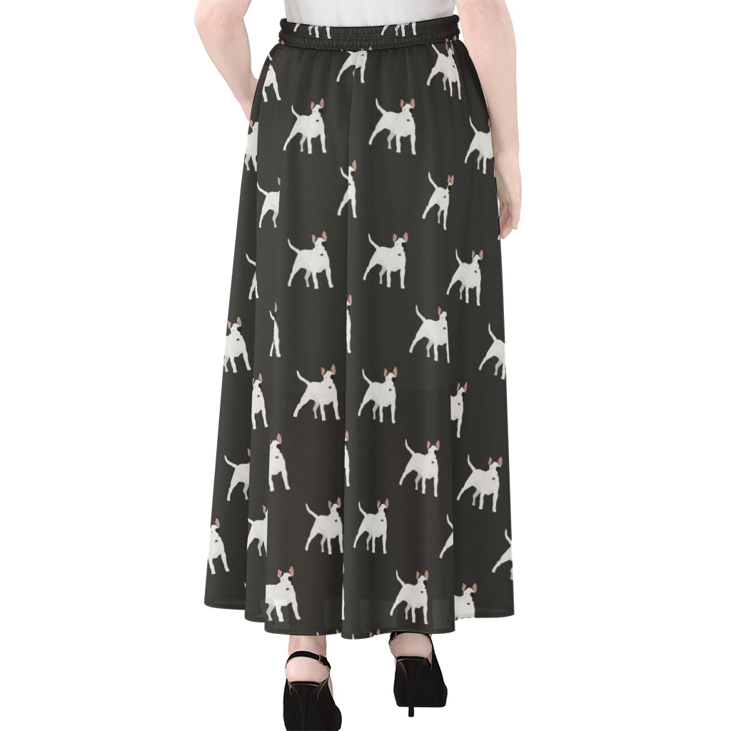 Black Bull Terrier Pattern Print Chiffon Maxi Skirt