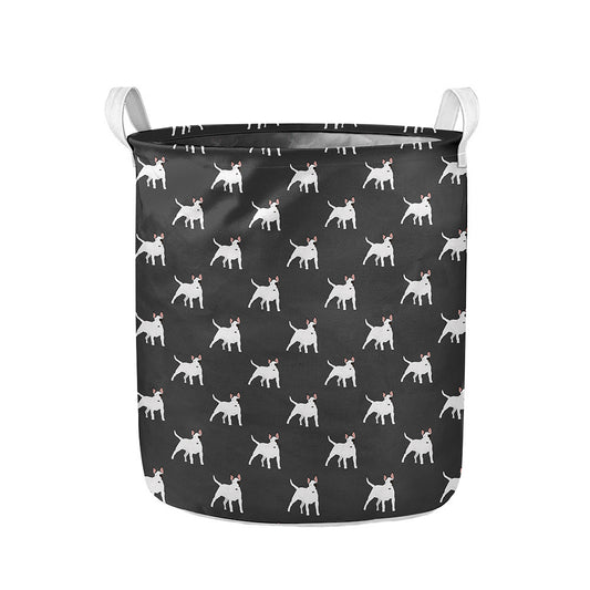 Black Bull Terrier Pattern Print Collapsible Laundry Basket