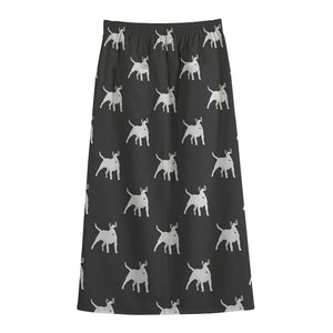 Black Bull Terrier Pattern Print Cotton Front Slit Maxi Skirt