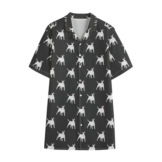 Black Bull Terrier Pattern Print Cotton Hawaiian Shirt