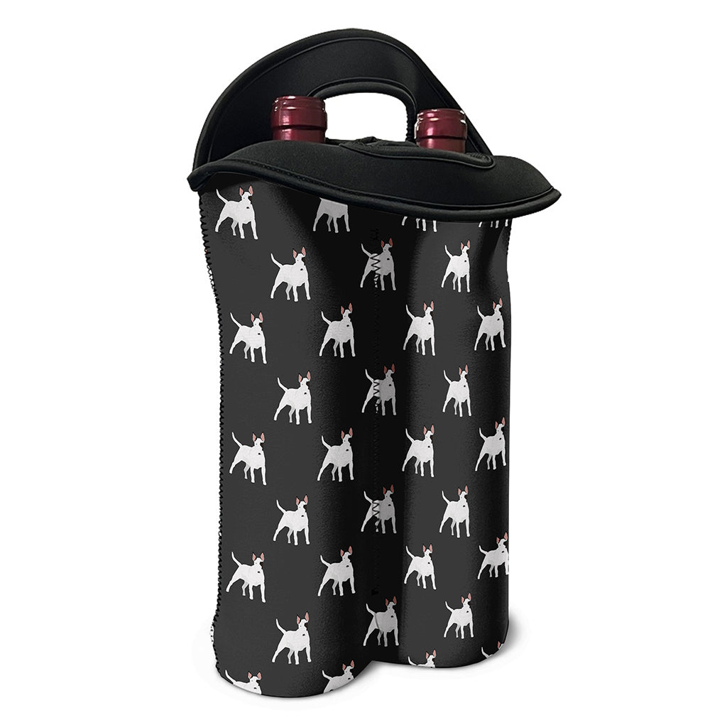 Black Bull Terrier Pattern Print Double Neoprene Wine Tote