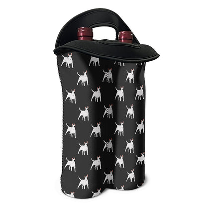 Black Bull Terrier Pattern Print Double Neoprene Wine Tote