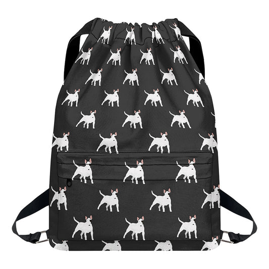 Black Bull Terrier Pattern Print Drawstring Backpack