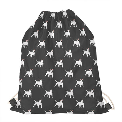 Black Bull Terrier Pattern Print Drawstring Bag