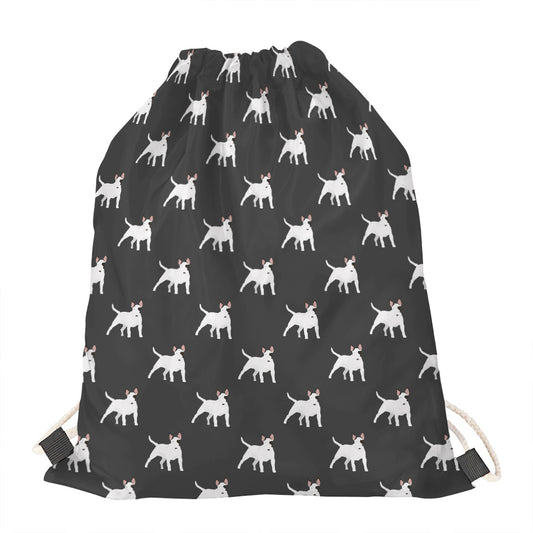 Black Bull Terrier Pattern Print Drawstring Bag