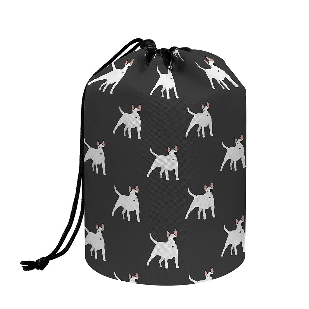 Black Bull Terrier Pattern Print Drawstring Makeup Bag
