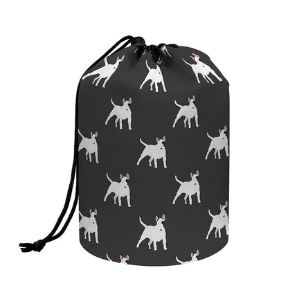 Black Bull Terrier Pattern Print Drawstring Makeup Bag