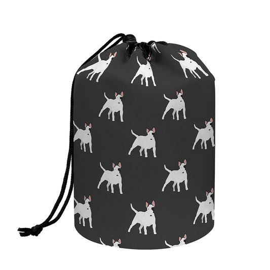 Black Bull Terrier Pattern Print Drawstring Makeup Bag