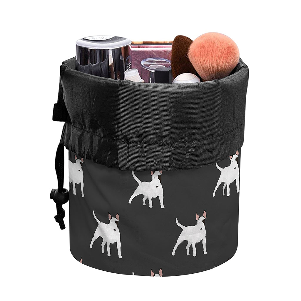 Black Bull Terrier Pattern Print Drawstring Makeup Bag