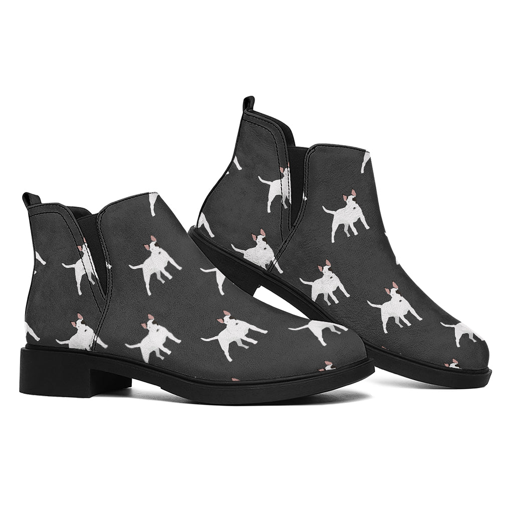 Black Bull Terrier Pattern Print Flat Ankle Boots