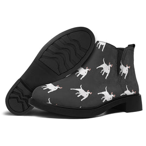 Black Bull Terrier Pattern Print Flat Ankle Boots