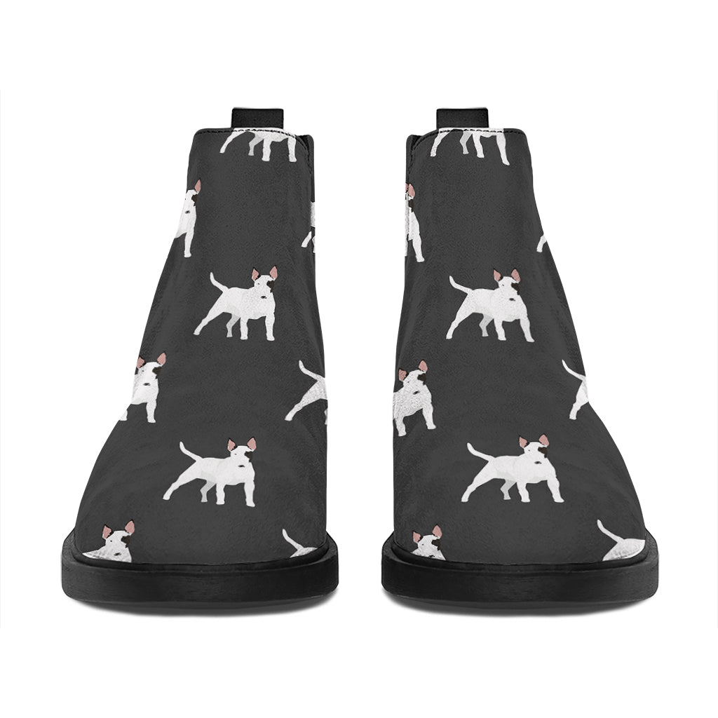 Black Bull Terrier Pattern Print Flat Ankle Boots