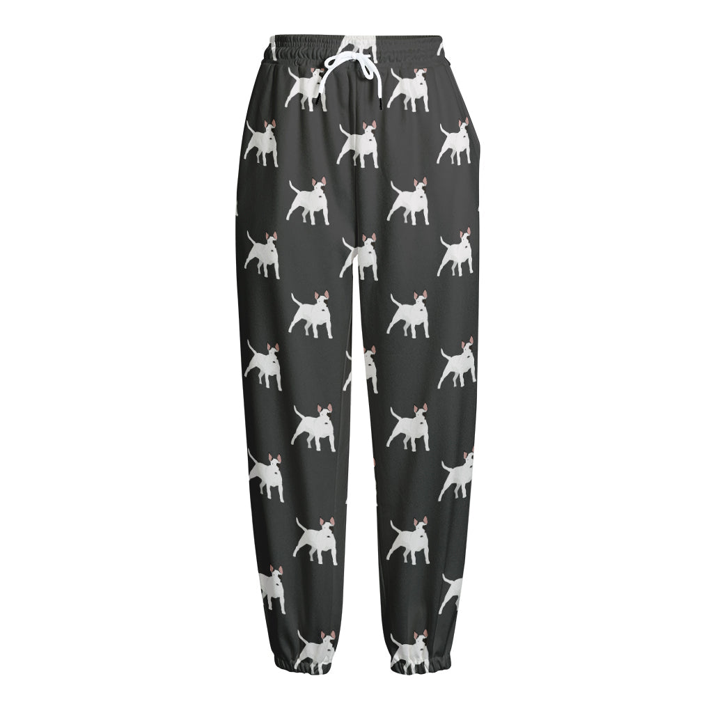 Black Bull Terrier Pattern Print Fleece Lined Knit Pants