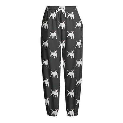 Black Bull Terrier Pattern Print Fleece Lined Knit Pants