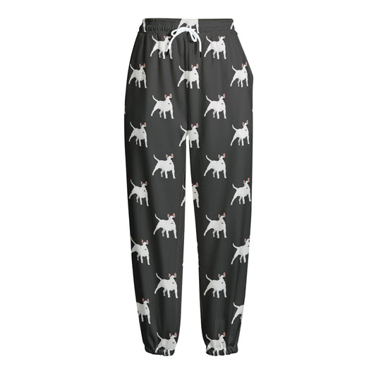 Black Bull Terrier Pattern Print Fleece Lined Knit Pants