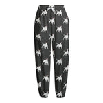 Black Bull Terrier Pattern Print Fleece Lined Knit Pants