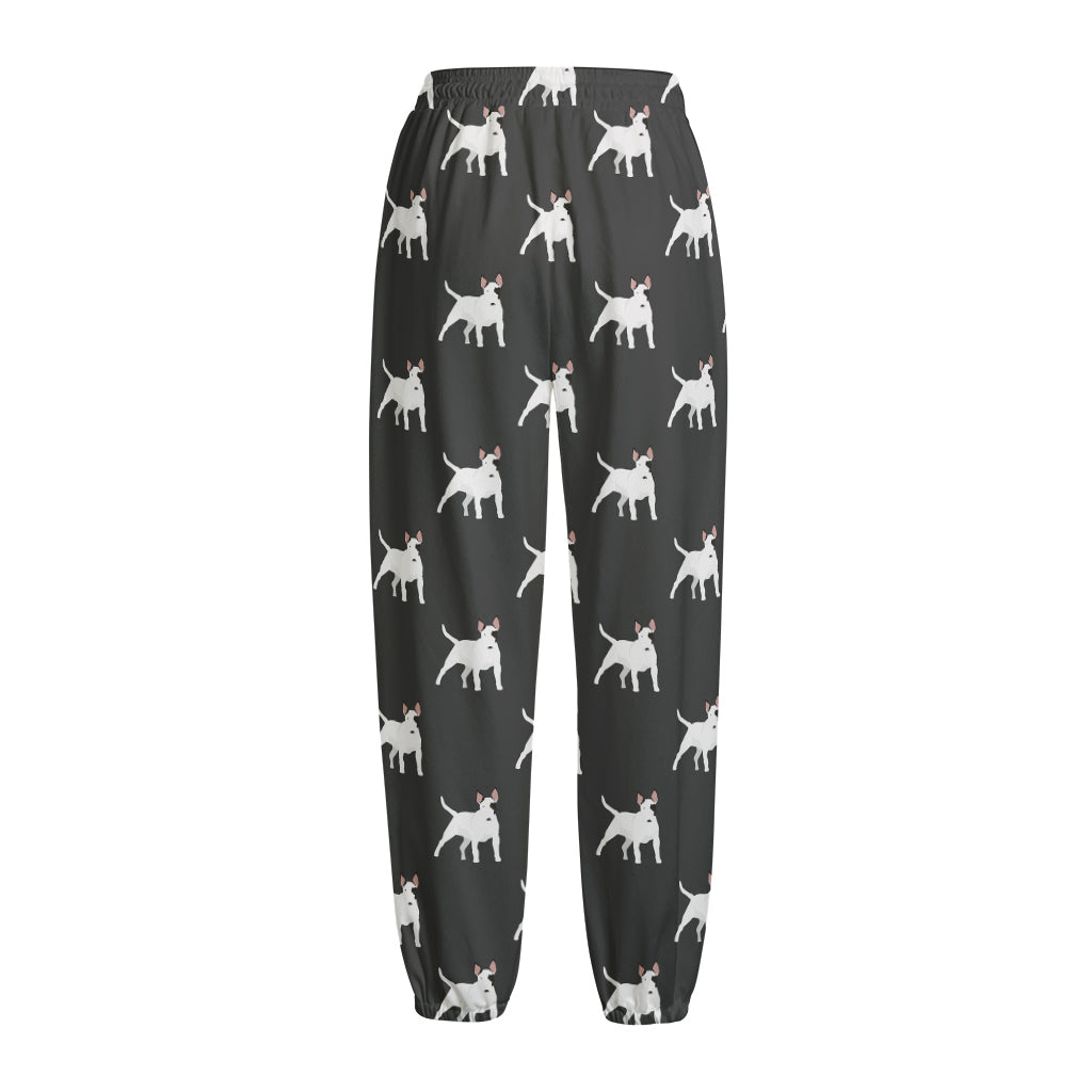 Black Bull Terrier Pattern Print Fleece Lined Knit Pants