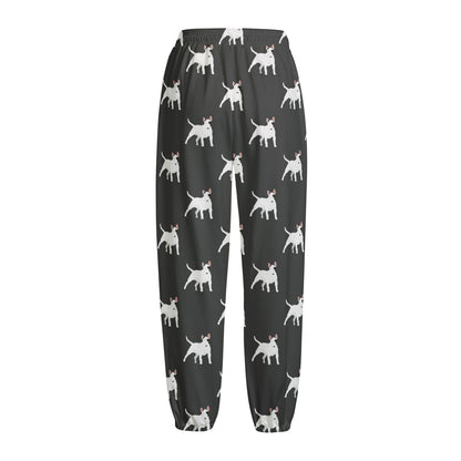 Black Bull Terrier Pattern Print Fleece Lined Knit Pants