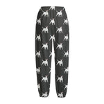 Black Bull Terrier Pattern Print Fleece Lined Knit Pants