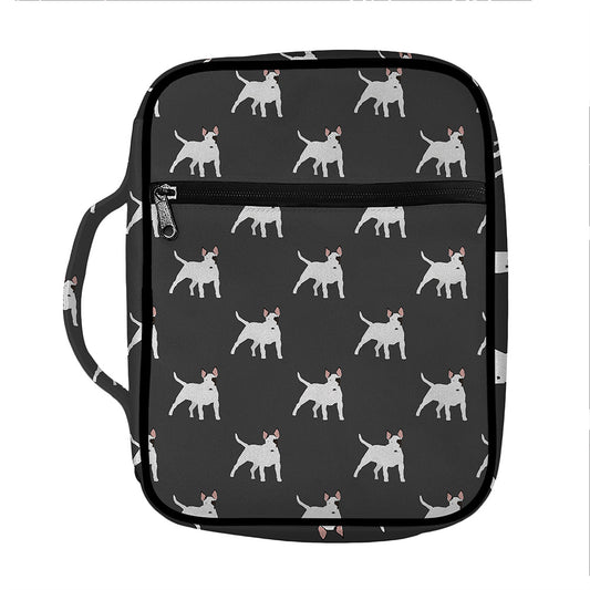 Black Bull Terrier Pattern Print Front Pocket Bible Bag