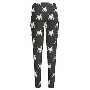 Black Bull Terrier Pattern Print High-Waisted Pocket Leggings