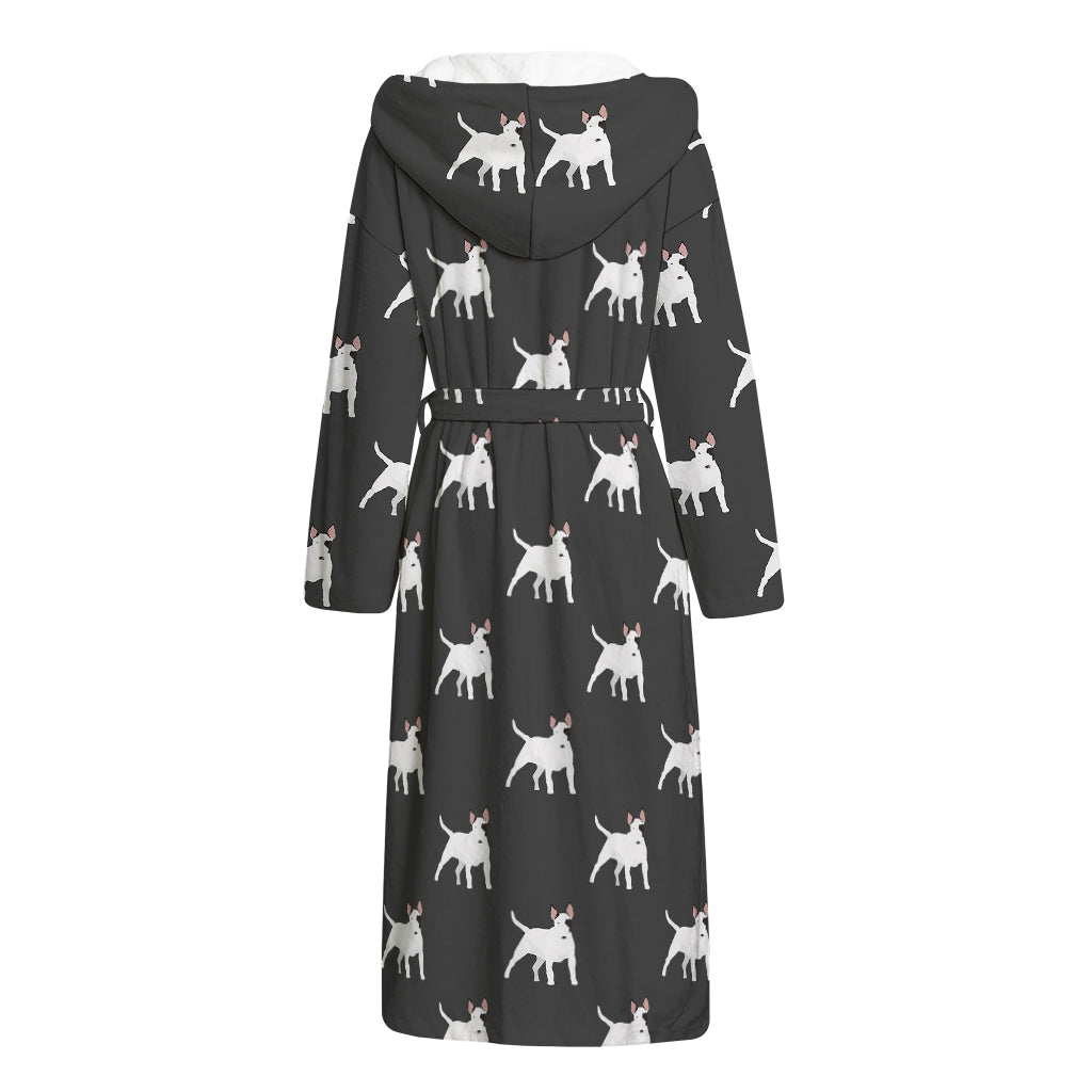 Black Bull Terrier Pattern Print Hooded Bathrobe