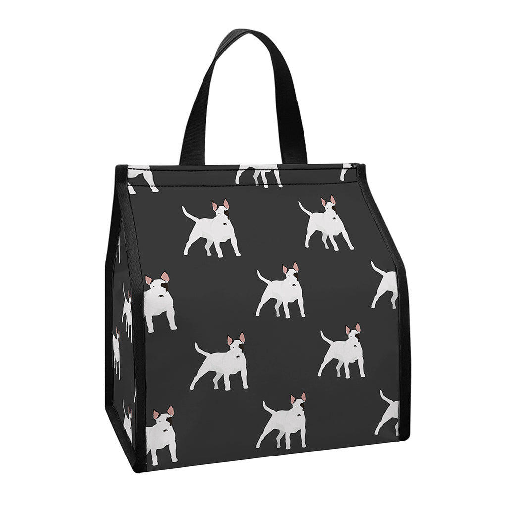 Black Bull Terrier Pattern Print Insulated Lunch Tote