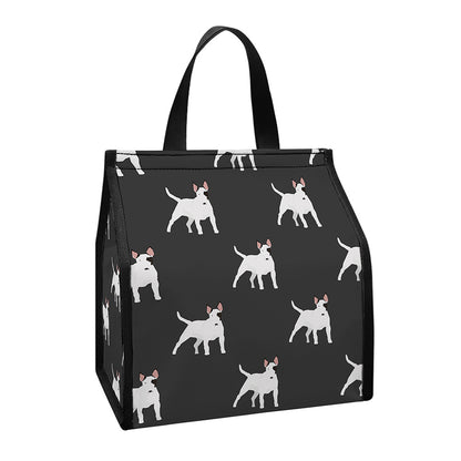 Black Bull Terrier Pattern Print Insulated Lunch Tote
