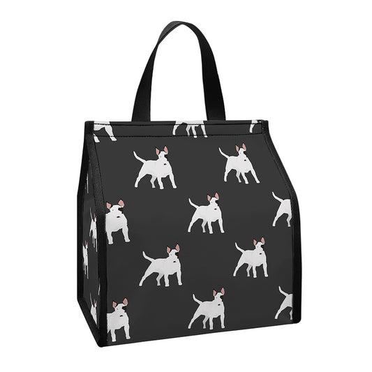 Black Bull Terrier Pattern Print Insulated Lunch Tote