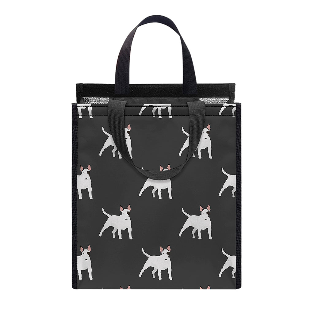 Black Bull Terrier Pattern Print Insulated Lunch Tote