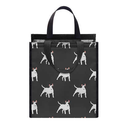 Black Bull Terrier Pattern Print Insulated Lunch Tote