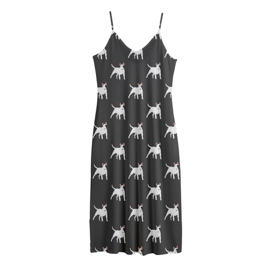 Black Bull Terrier Pattern Print Jersey Midi Cami Dress