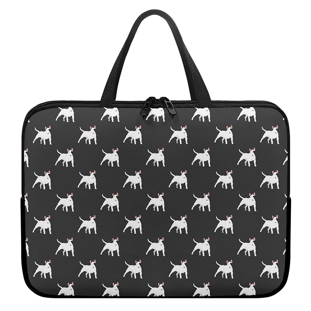 Black Bull Terrier Pattern Print Laptop Sleeve With Handle