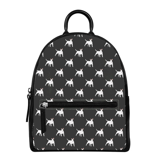 Black Bull Terrier Pattern Print Leather Backpack
