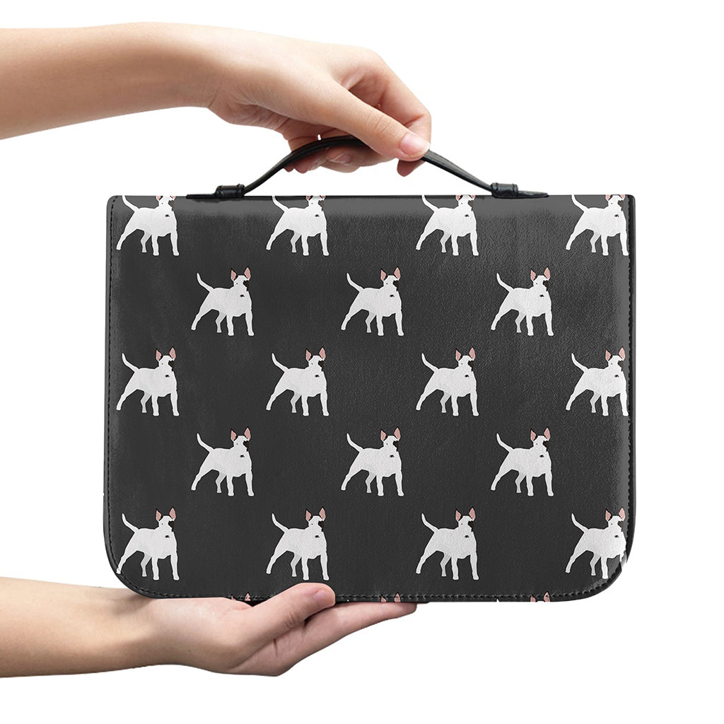 Black Bull Terrier Pattern Print Leather Bible Cover